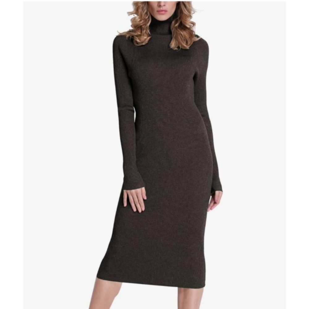 Rocorose Size XL Brown Ribbed Turtleneck Dress